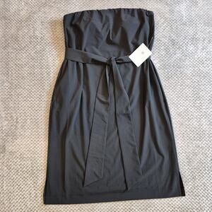 Athleta Anywhere Strapless Dress Women 14 Black Sleeveless Tube Top Pockets
